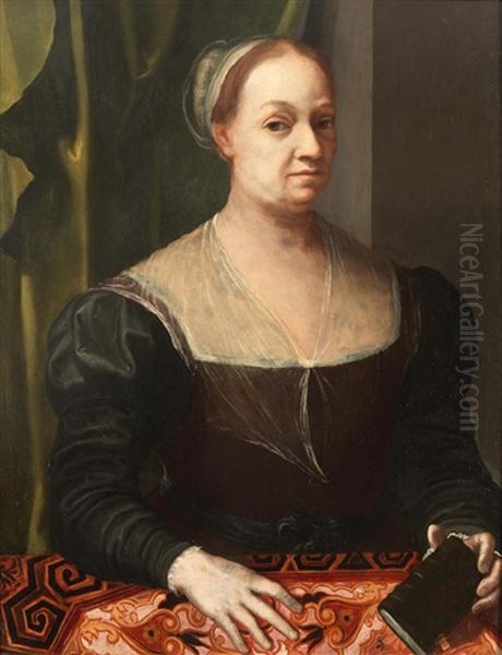 Portrait Of A Lady, Half-length, Seated By A Table, In Black Costume by Jacopo del Conte