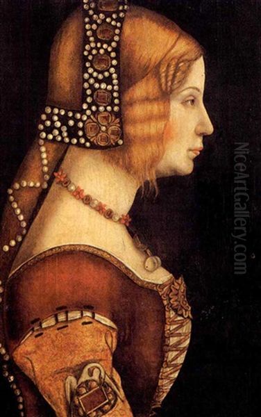 Portrait De Jeune Femme De Profil A La Coiffure Ornee De Perles by Bernardino dei Conti