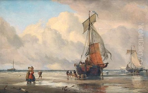 A Beached Fishing Vessel Unloading Its Catch by Edward William Cooke