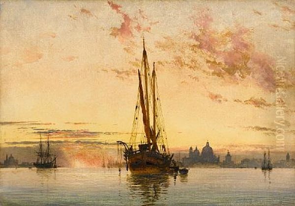 Sunset Behind Salute, With Greek Bombardo by Edward William Cooke