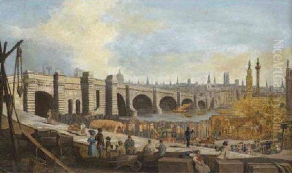 View Of New London Bridge, The Remains Of Old London Bridge Beside by Edward William Cooke