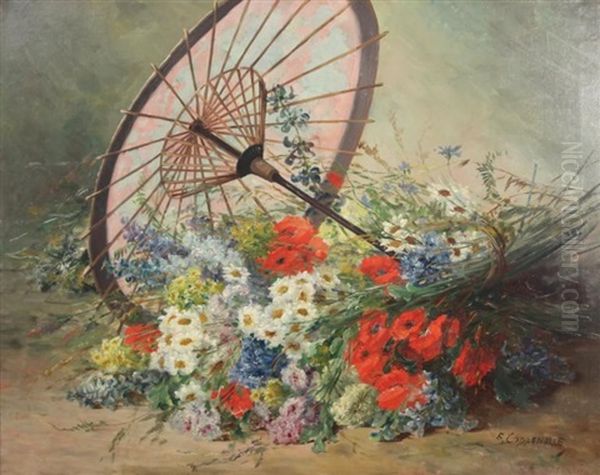 Jetee De Fleurs Et Ombrelle Japonaise by Edmond Van Coppenolle