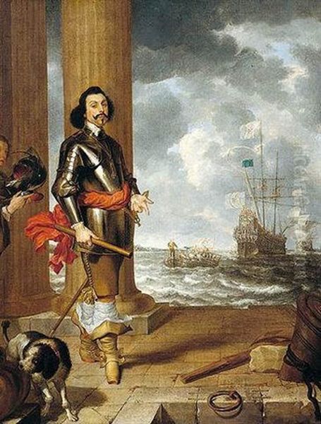 A Portuguese Commander Dressed In Half-armour And A Red Sash And Wearing The Portuguese Military Order Of Christ by Gonzales Coques