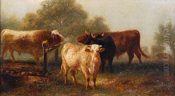 Cattle In A Pastoral Landscape by Aster R. Chantrey Corbould