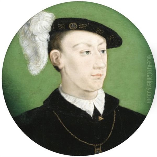 Portrait Of A Young Man, Head And Shoulders, In A Black Feathered Cap by  Corneille de Lyon