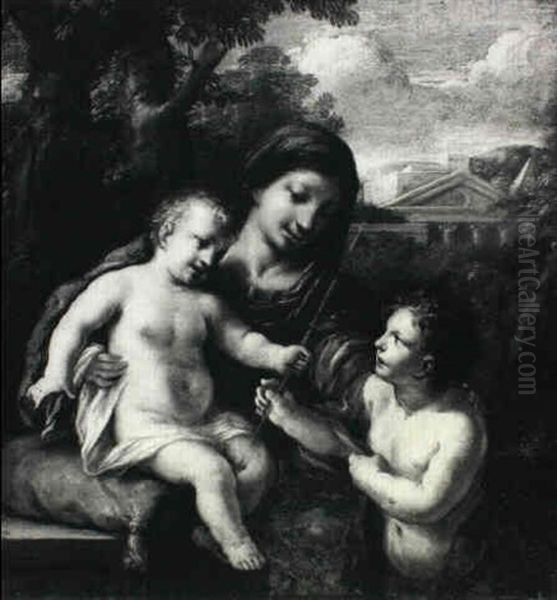 Madonna And Child With The Infant Saint John The Baptist In A Classical Landscape by Pietro da Cortona