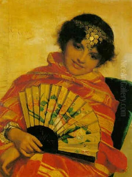 Portrait Of An Oriental Beauty Holding A Fan by Giovanni Costa