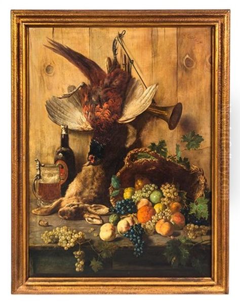 Still Life With Game, Tankard And Fruit by Oreste Costa