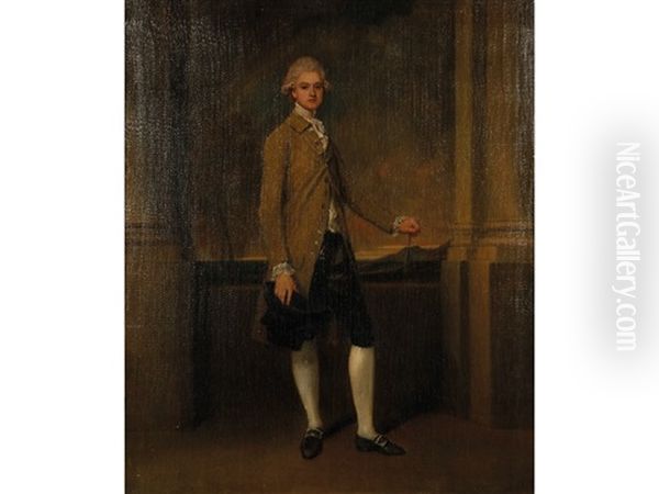 Portrait Of A Young Gentleman Standing On A Terrace Flanked By Columns, Trees And The Coast Visible Beyond by Richard Cosway