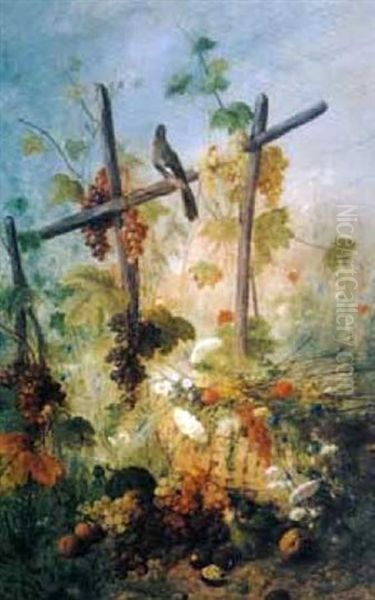 Panier De Fleurs Et Fruits Aux Pieds Des Vignes by Jean Alexandre Remy Couder