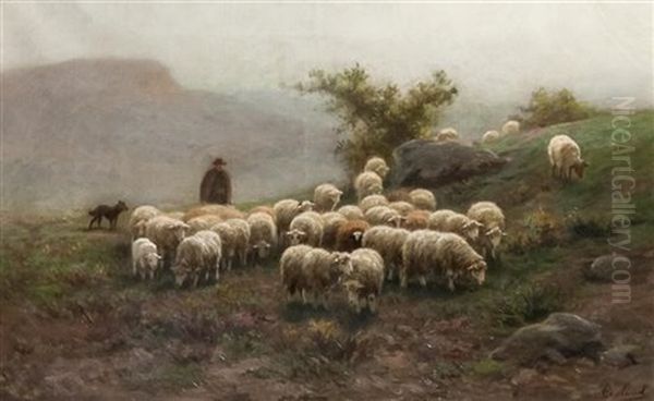 Sheep Grazing In A Landscape by Martin Coulaud