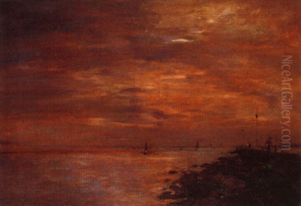 Coucher De Soleil Sur La Greve by Maurice Francois Auguste Courant