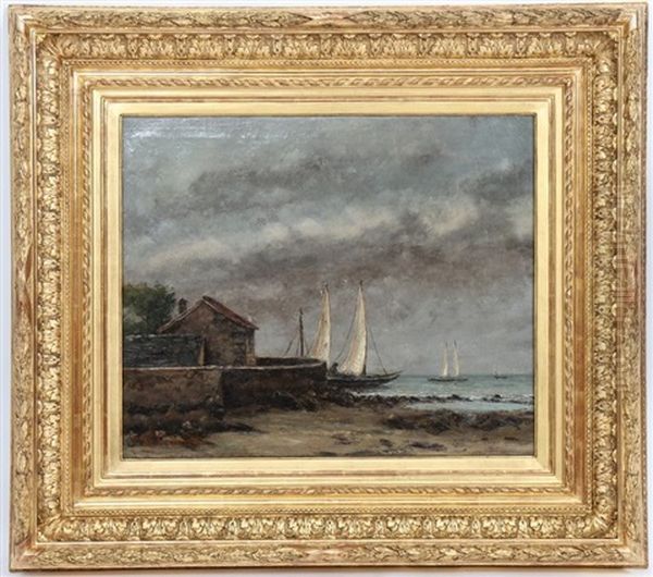 Une Maison De Bord De Mer A Saintonges Avec Des Petits Voiliers A L'arriere Plan by Gustave Courbet