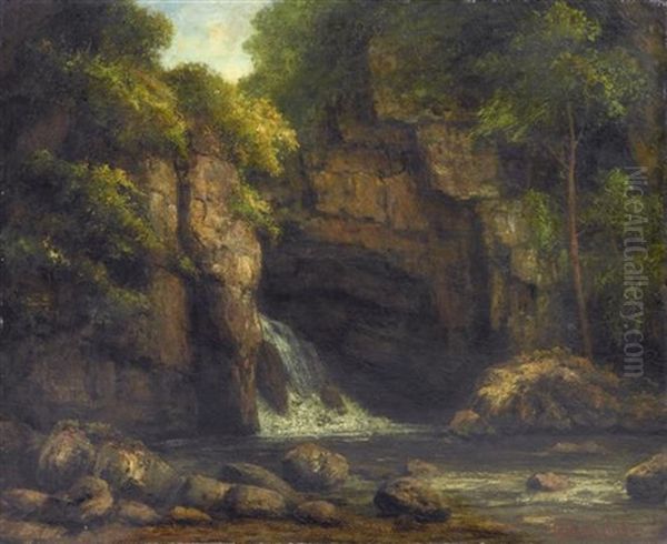 Waldlandschaft Mit Wasserfall by Gustave Courbet