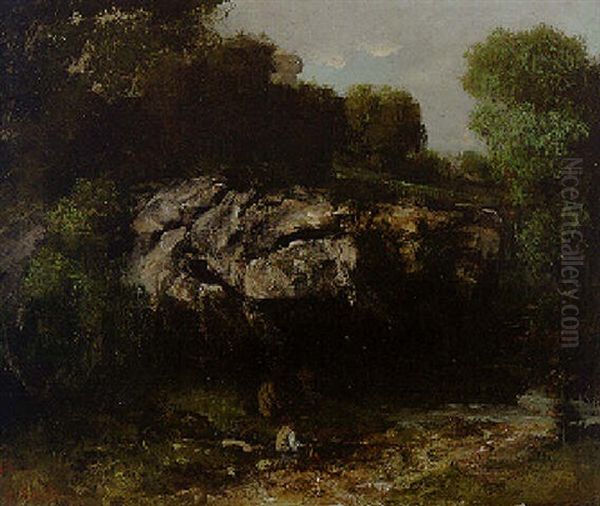 Paysage De Rochers Avec Un Personnage by Gustave Courbet