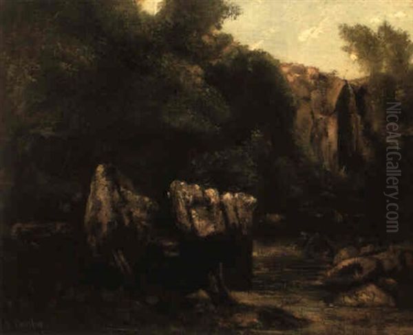 Les Roches Dans La Foret (le Puits Noir) by Gustave Courbet