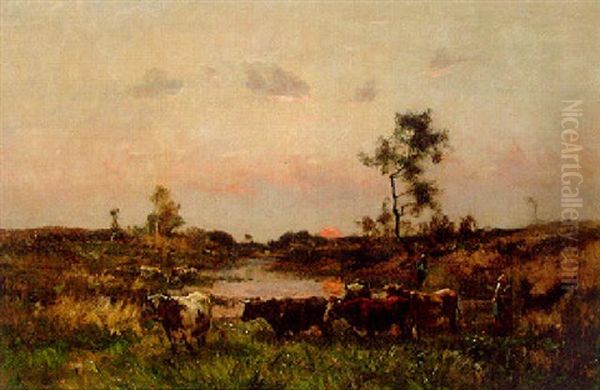 A Country Girl With Cows by Franz Courtens