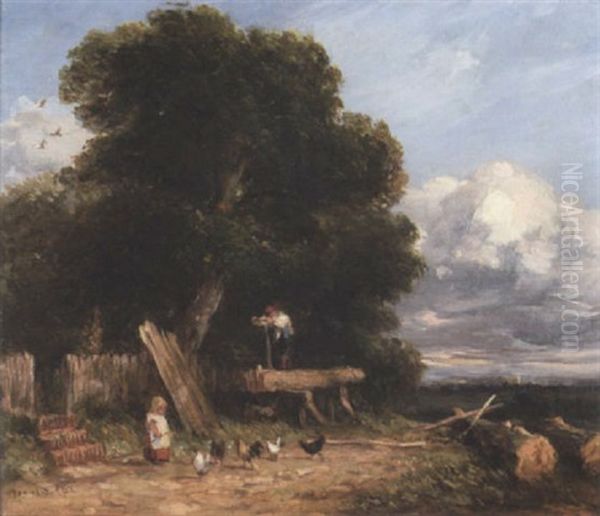 Landscape With A Figure Sawing Wood Beneath A Tree by David Cox the Elder