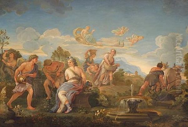 Figures Gathered By A Well With A Town Beyond by Antoine Coypel