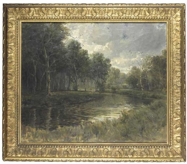 A Wooded River With A Group Of Figures On The Far Bank by James Humbert Craig