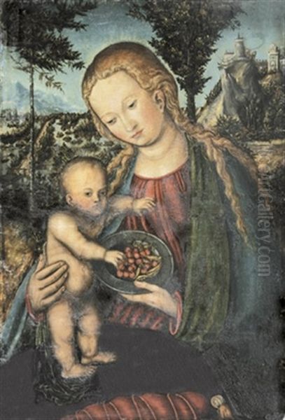 Maria, Dem Jesuskind Einen Teller Mit Kirschen Reichend by Lucas Cranach the Elder