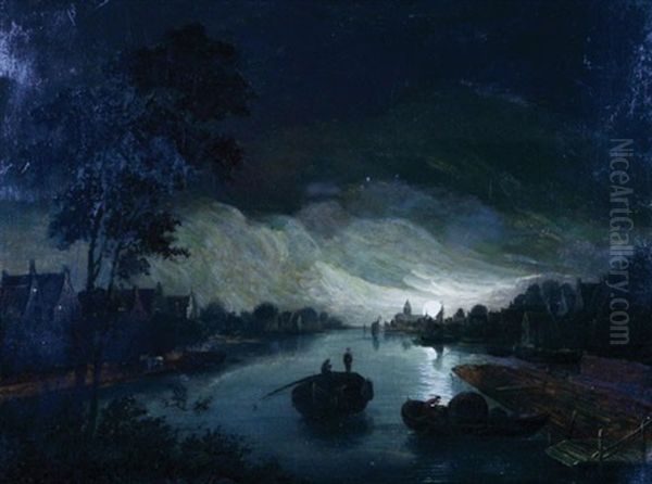 River Scene By Moonlight by John Crome the Elder