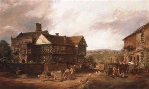 English Village With Figures And Animals by John Berney Crome