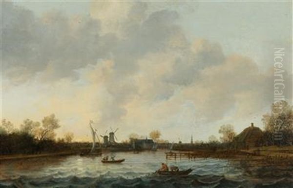 A River Landscape With Fishermen In A Boat by Anthony Jansz van der Croos