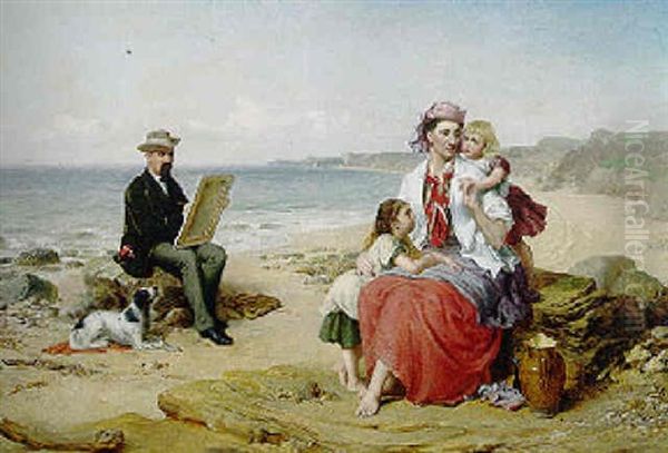 Le Peintre Et Sa Famille Sur La Plage by William Crosby