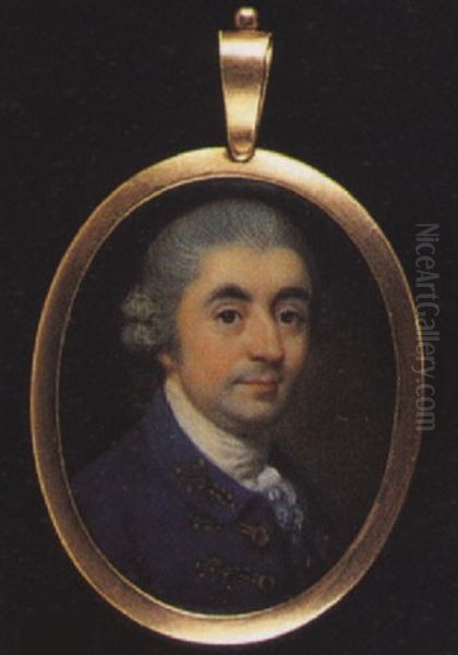 Mr. Samuel Lucas Wearing Blue Coat With Gold Embroidered Button Holes And Collar, White Shirt With Stock, His Hair Worn En Queue by Richard Crosse