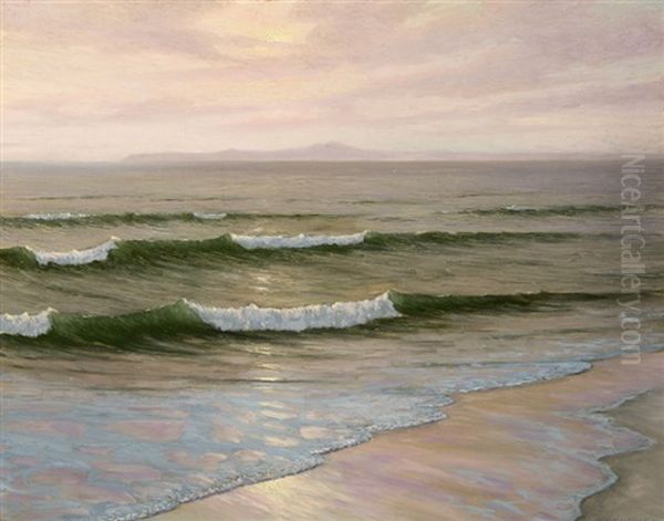 Gently Rolls The Surf, Laguna Coastal With Catalina Island At The Horizon by Frank William Cuprien