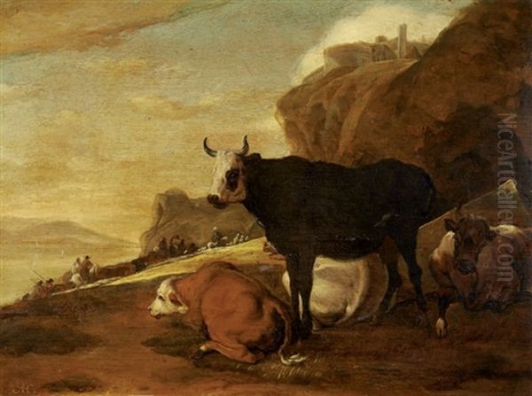 Troupeau Sur La Colline Au-dessus Du Fleuve by Aelbert Cuyp