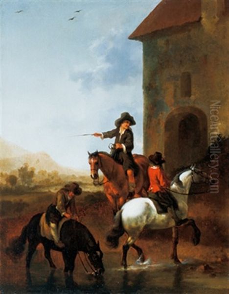 Reiter An Einer Pferdetranke by Aelbert Cuyp