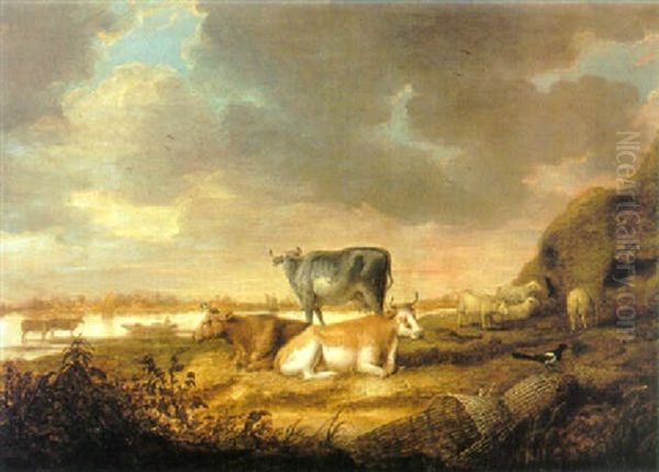 A River Landscape With Cows And Sheep by Aelbert Cuyp