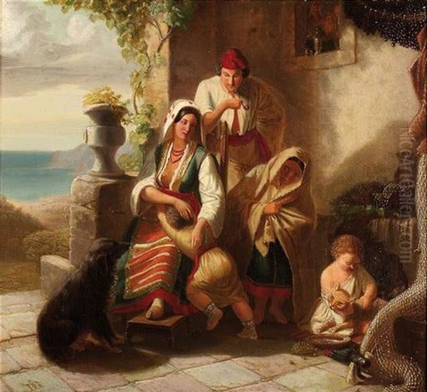 Suditalienische Bauernfamilie Am Hauseingang by Eduard Daege