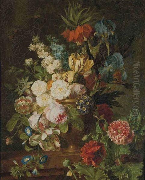 Fleurs Dans Un Vase En Metal by Jan Frans Van Dael