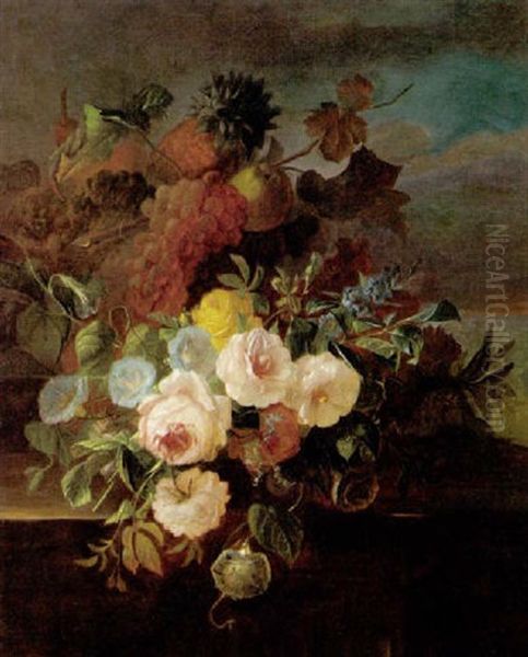 Stilleben Mit Rosen Und Weintrauben by Jan Frans Van Dael