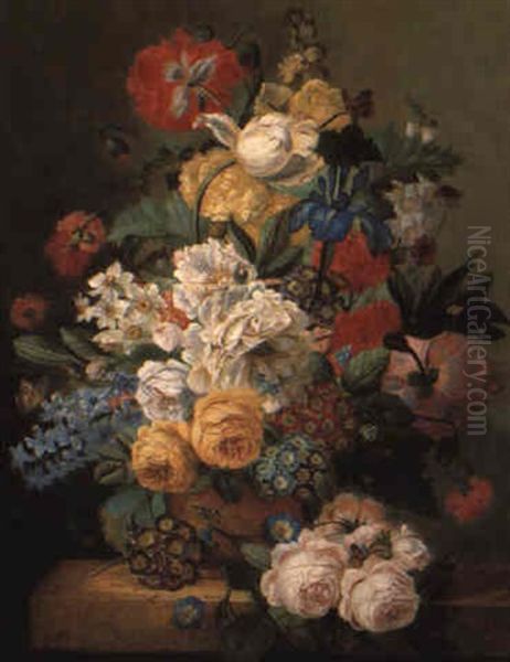 Bouquets De Fleurs Sur Un Entablement by Jan Frans Van Dael