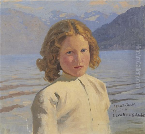 Portrait Of Caroline Olsdatter by Hans Dahl