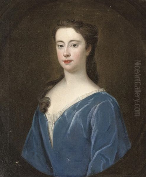 Portrait Of A Lady In A Blue Velvet Dress (mary Holt Of Castleton?) by Michael Dahl