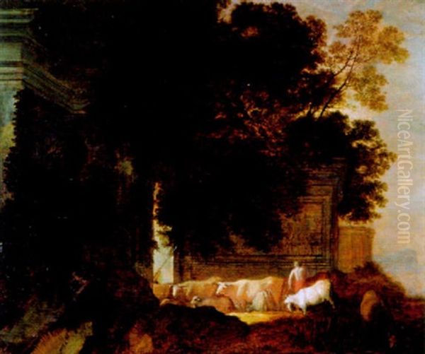 Arkadische Landschaft Mit Vieh Und Hirten by Dirk Dalens the Elder