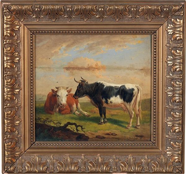 Cows In The Pasture by Alexander Johann Dallinger Von Dalling