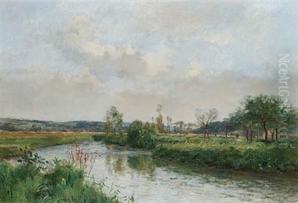 A Quiet Backwater At Amiens by Pierre Emmanuel Eugene Damoye