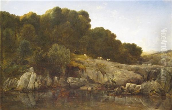 Shepherd And Sheep By A Rocky Mountain Pool by Thomas Danby