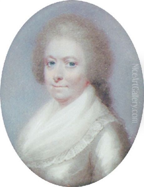 Mrs. Bayley With Powdered Hair, Wearing A Light Brown Satin Dress With Frilled White Fichu by Joseph Daniel