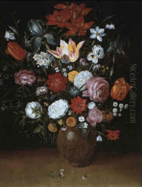 Bouquet De Fleurs Dans Un Vase En Gres by Andries Daniels