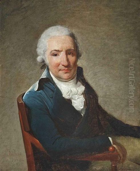 Portrait Of A Gentleman In A Blue Coat And White Cravat, Seated In An Interior by Henri-Pierre Danloux