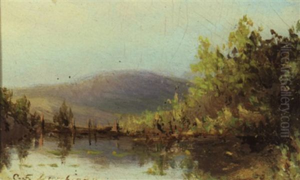 Lakeside Landscape With Distant Mountains by Charles Francois Daubigny