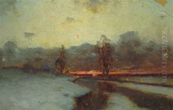 Verschneite Fluslandschaft by Charles Francois Daubigny