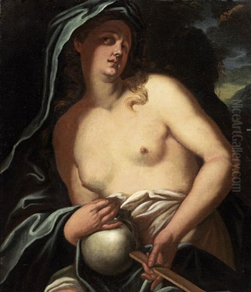 Die Hl. Maria Magdalena Mit Totenschadel Und Kreuz Vor Einer Landschaft by Ludovico Antonio David